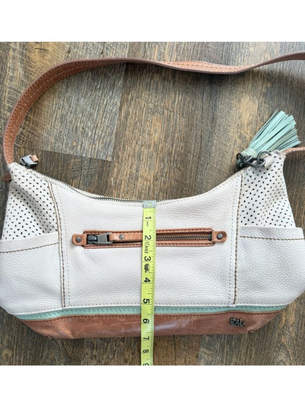The Sak White Brown Leather Shoulder Bag Hobo Mint Tassel Women's Purse Cowgirl - Picture 5 of 7
